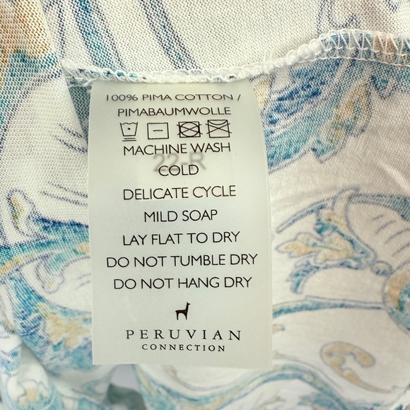 Like New! Peruvian Connection long sleeve white blue paisley short dress size S - Picture 5 of 8